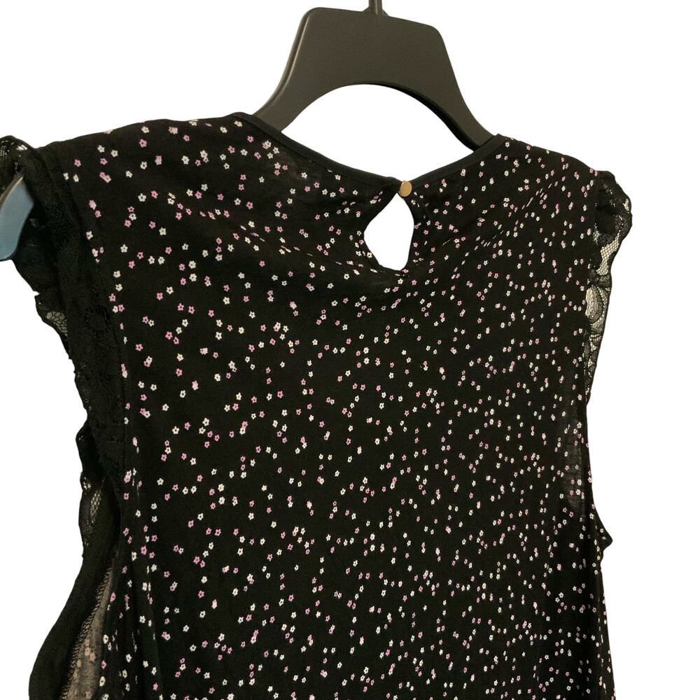 Elle Lace Cap Sleeve Top Black Floral XL - Picture 5 of 8